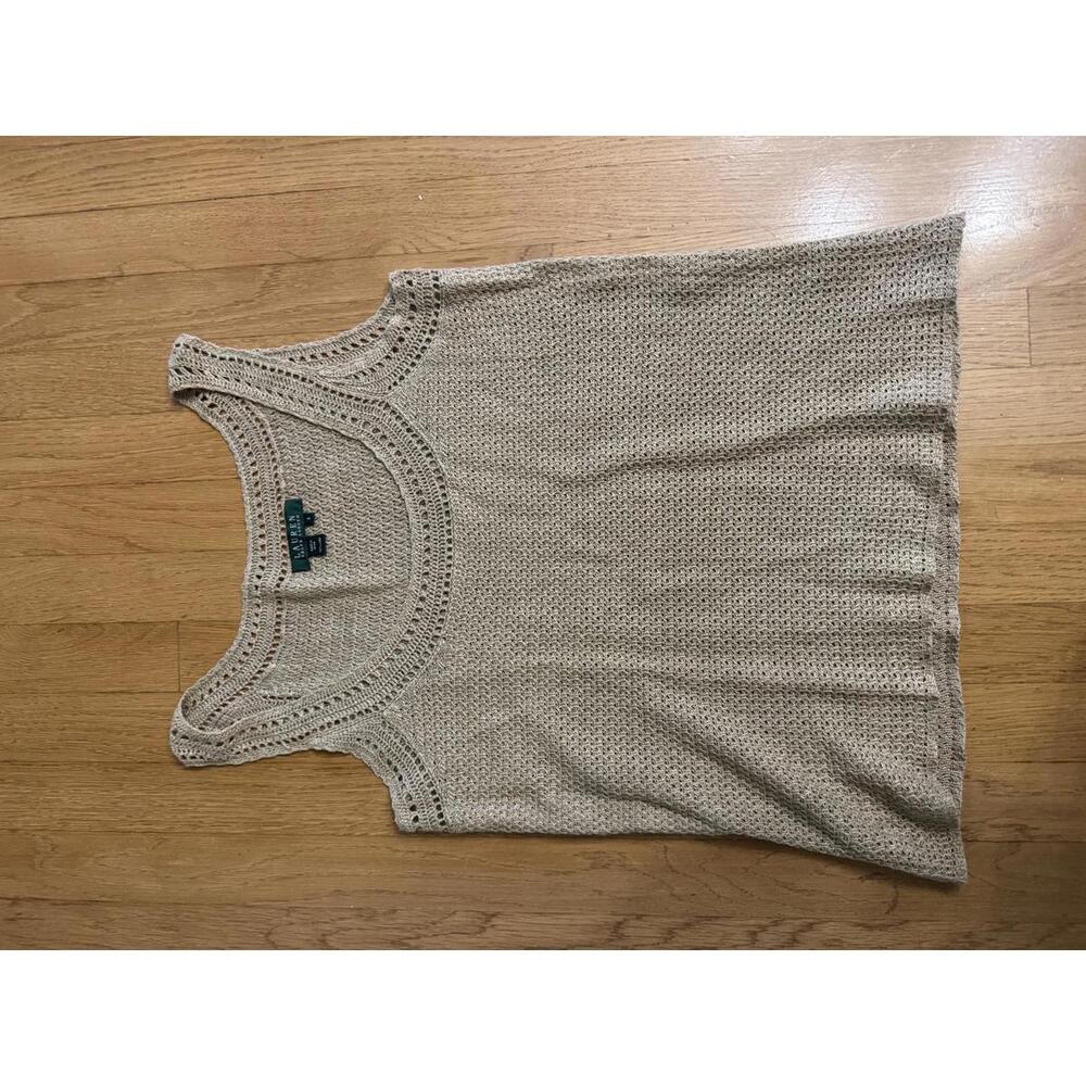 Vintage Lauren Ralph Lauren Brown Crochet Tank Top Size Small Boho - Picture 7 of 9